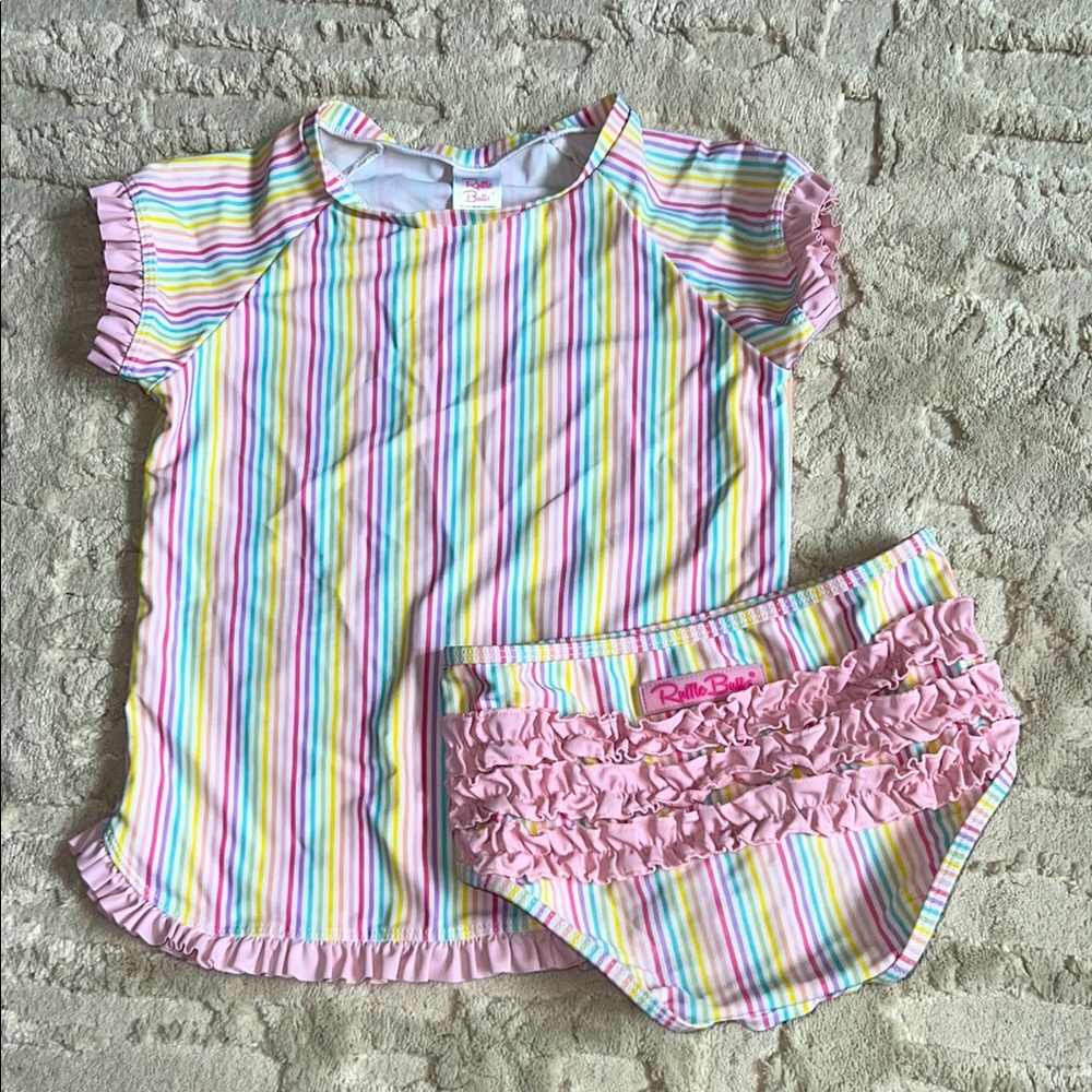 Ruffle Butts Rainbow Striped Kids Swim Set 8
